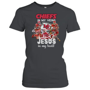 Super Bowl LVII Champions Kansas City Chiefs In My Veins Jesus In My Heart Signatures T-Shirt