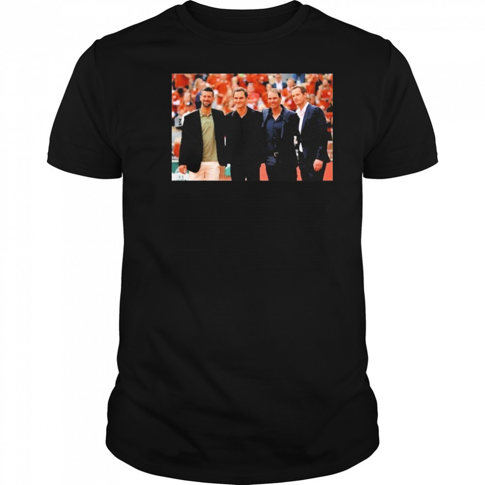 Four Tennis Legends Djokovic Federer Murray Nadal At Rafa Roland Garros Tribute Wall shirt Four Tennis Legends Djokovic Federer Murray Nadal At Rafa Roland Garros Tribute Wall shirt