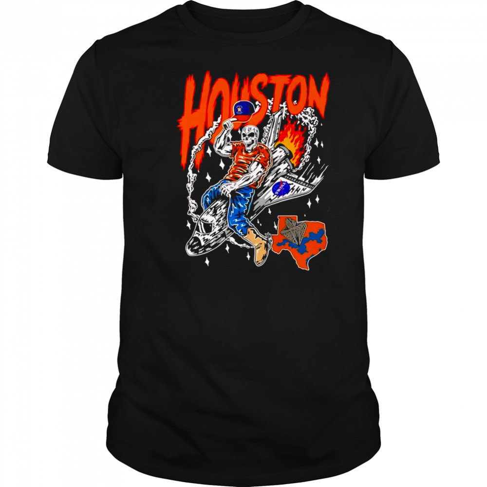 Houston Astros skeleton riding space ship shirt