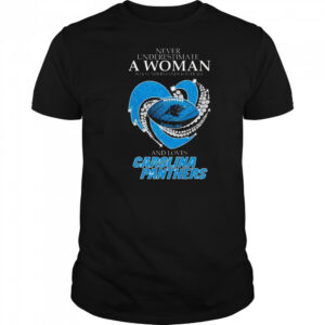 Never Underestimate A Woman Who Understands Football And Loves Carolina Panthers Diamond Heart 2025 Shirt