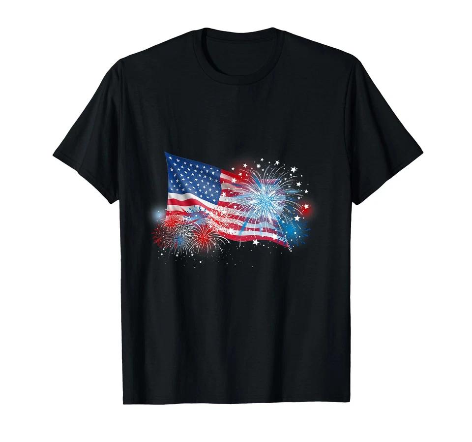 4th Of July Red White And Blue Fireworks Show USA Flag T-Shirt
