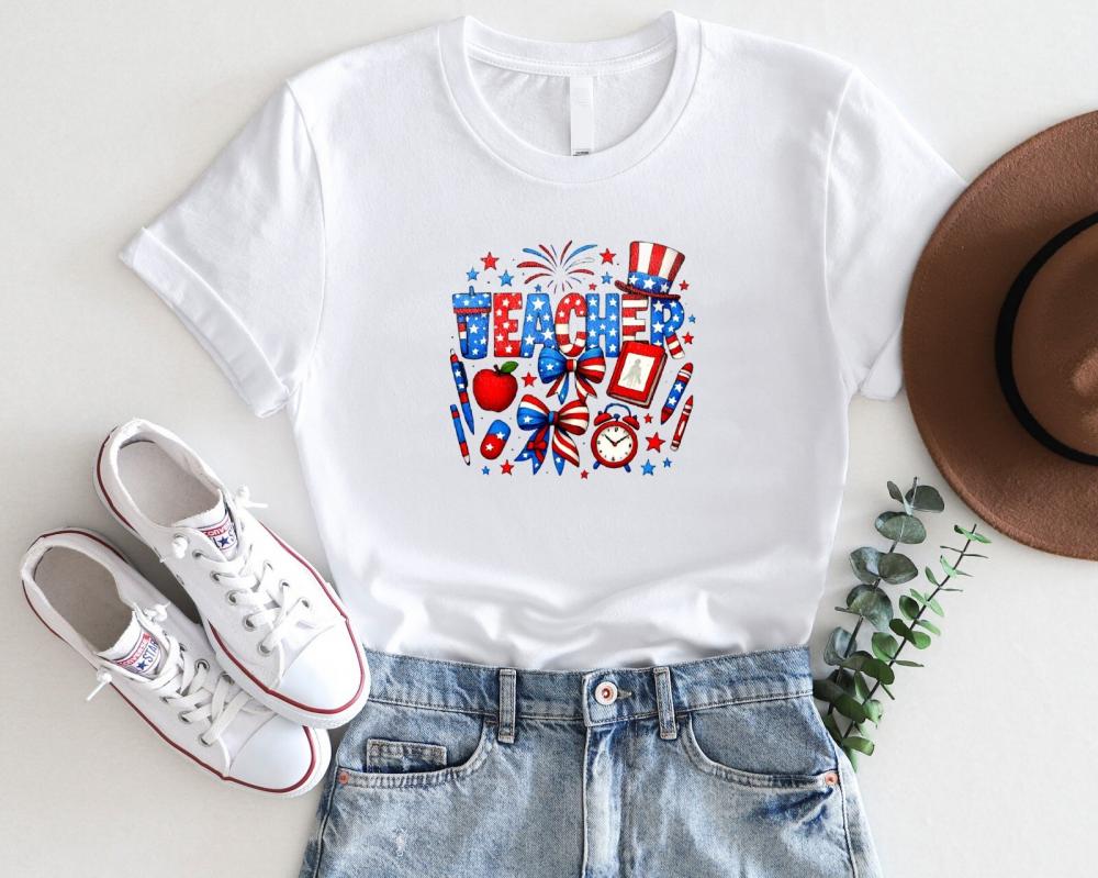 4th of July Teacher Shirt – Gildan Softstyle Patriotic Tee
