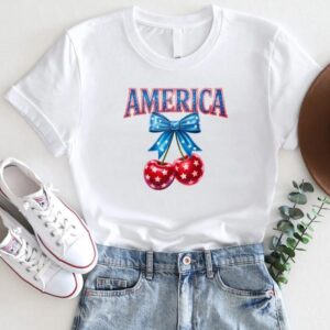 America Cherry Bow Gildan Shirt 4th of July USA Patriotic Graphic Tee