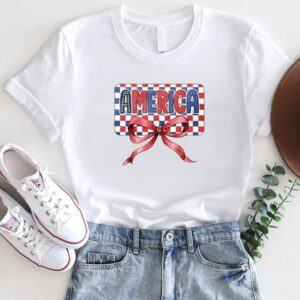 America Gingham Bow T-Shirt – Vintage 4th of July USA Tee