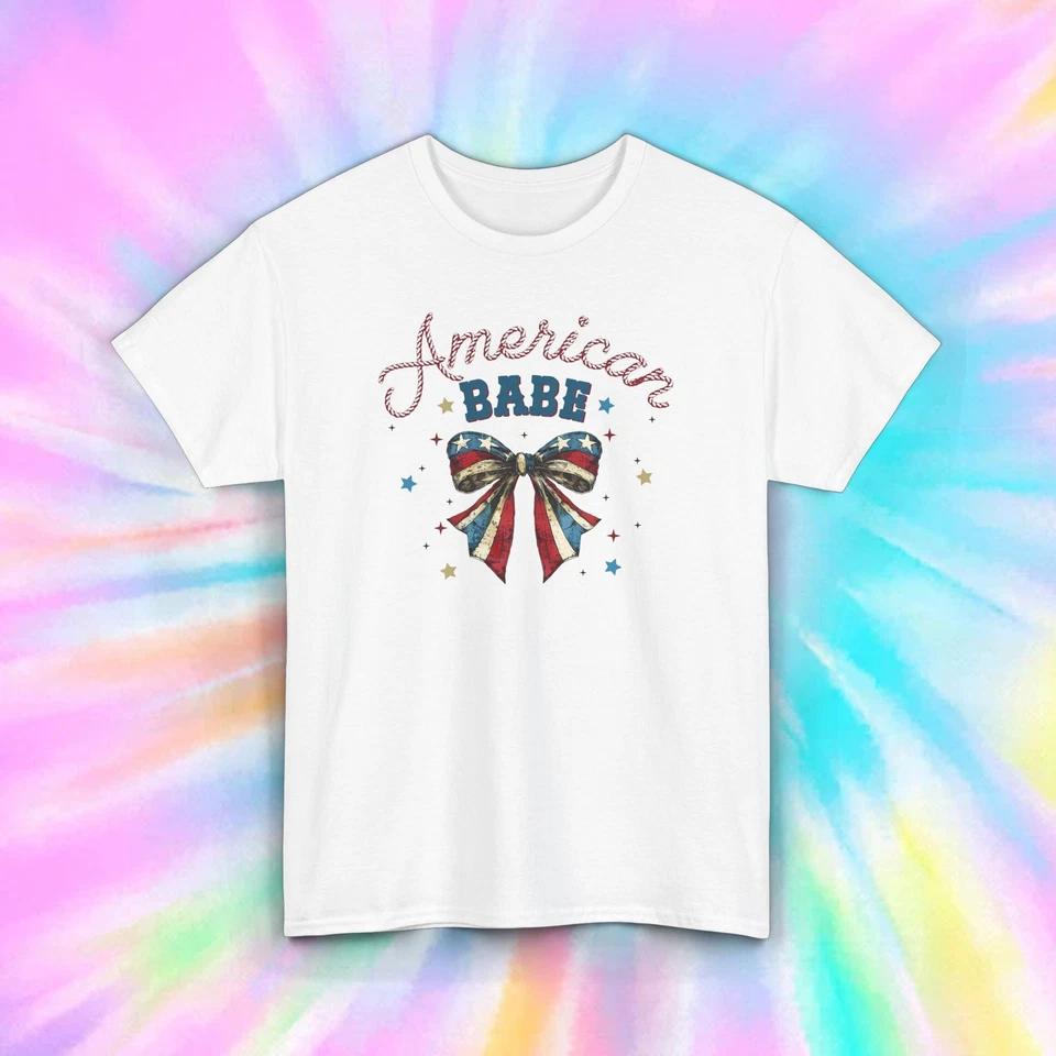 American Babe Patriotic Bow Graphic T-Shirt 4th of July Tee