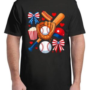 Baseball 4th Of July Coquette Bow Women Girls Baseball Mom T-Shirt