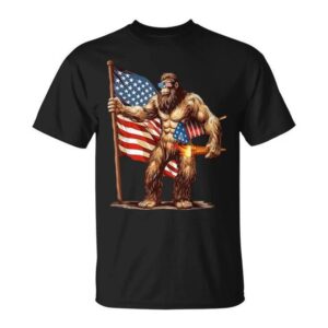 Bigfoot Fireworks 4Th Of July Sasquatch American Us Flag T-Shirt
