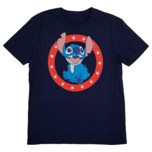 Disney Mens Navy Blue Stitch Patriotic Fourth Of July T-Shirt