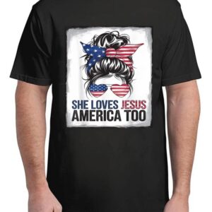 Girl Loves Jesus & America 4th July Flag USA Patriotic T-Shirt