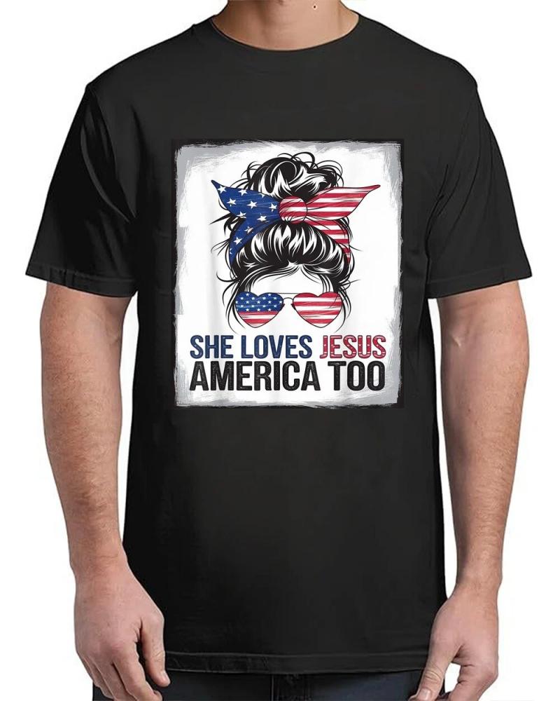 Girl Loves Jesus & America 4th July Flag USA Patriotic T-Shirt