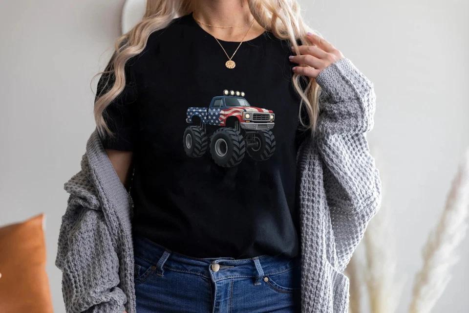 Patriotic Monster Truck Shirt – 4th of July USA Flag Pickup Tee