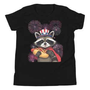 Patriotic Racoon Feral Funny Hot Dog Racoon 4th Of July USA Flag Youth T-Shirt