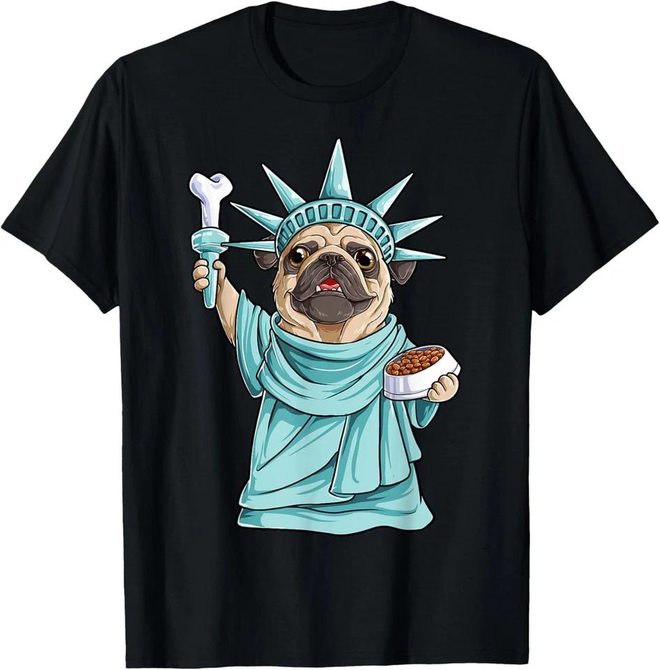 Pug Statue of Liberty Funny 4th of July Men Women Dog Lover T-Shirt