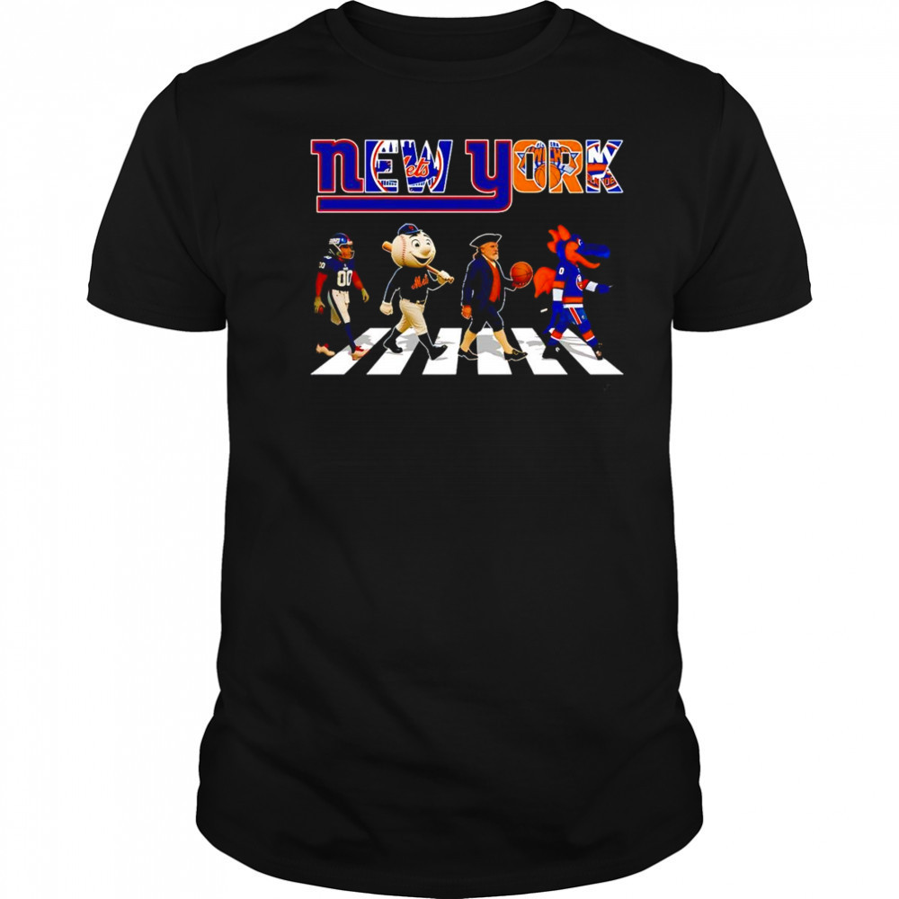 Giants Mets Knicks Islanders sports mascot cross road shirt