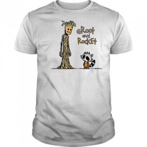 Groot and Rocket Raccoon X Calvin and Hobbes a raccoon and a tree shirt