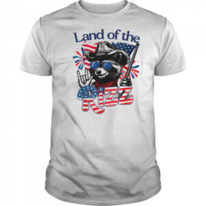 Land Of The Rizz Funny Patriotic Raccoon 4th July US Flag T Shirt