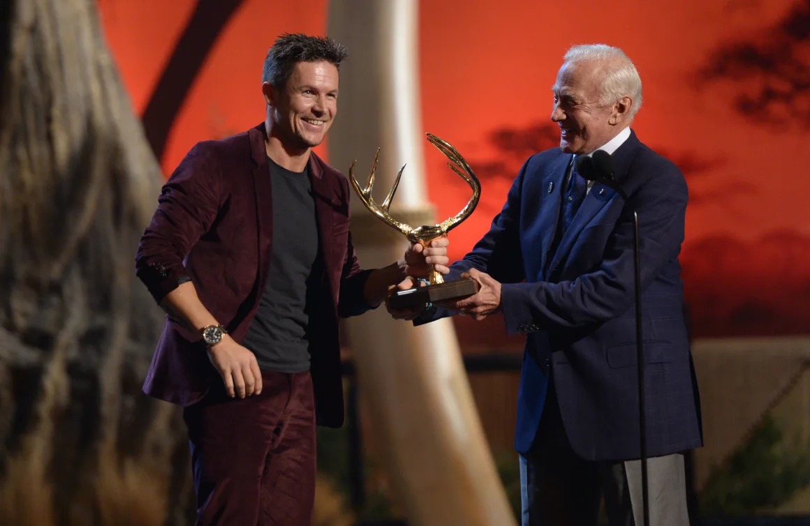 Astronaut Buzz Aldrin, pictured right, presented an award to Felix Baumgartner during Spike TV's Guys Choice 2013