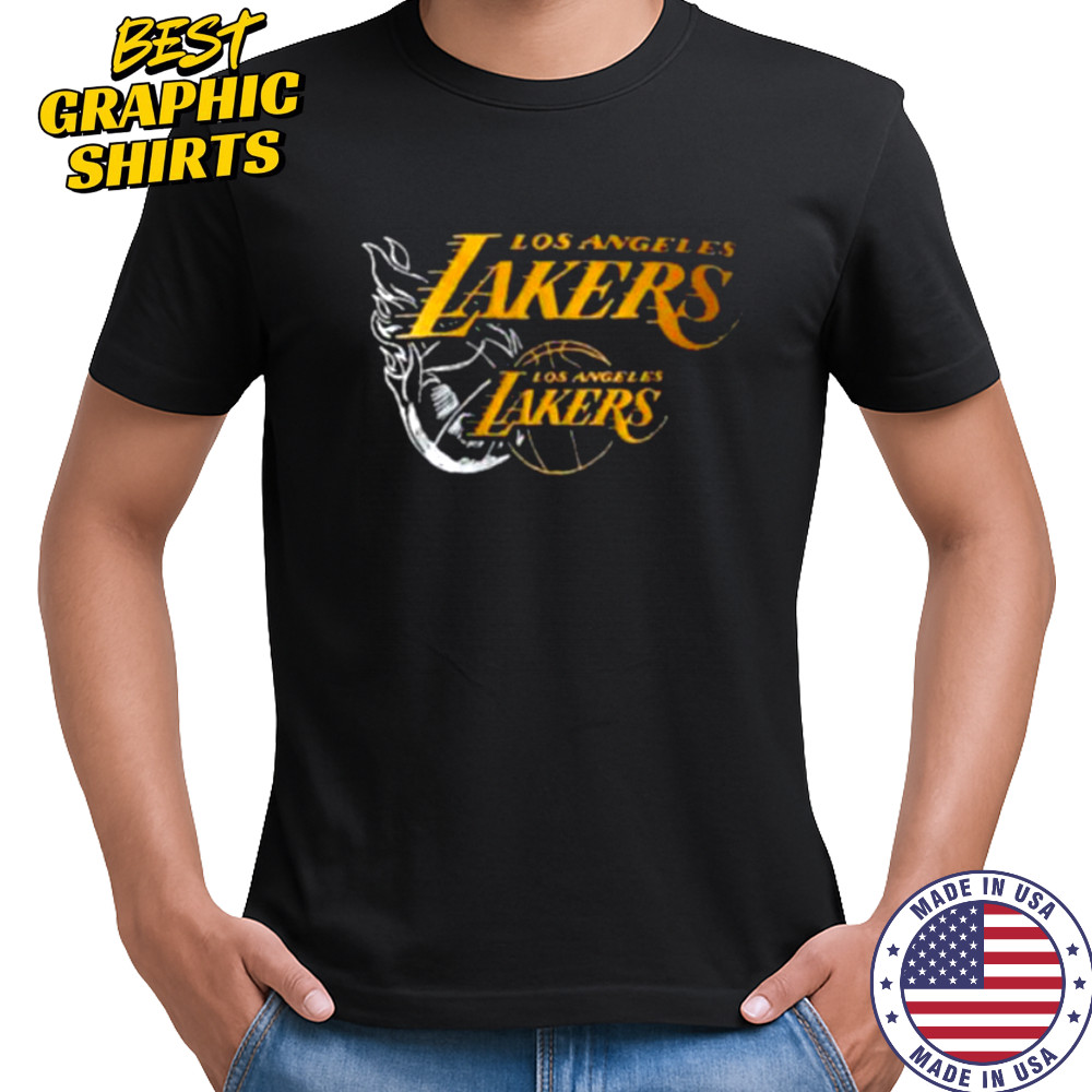 LA Lakers NBA Flame Graphic Black Shirt