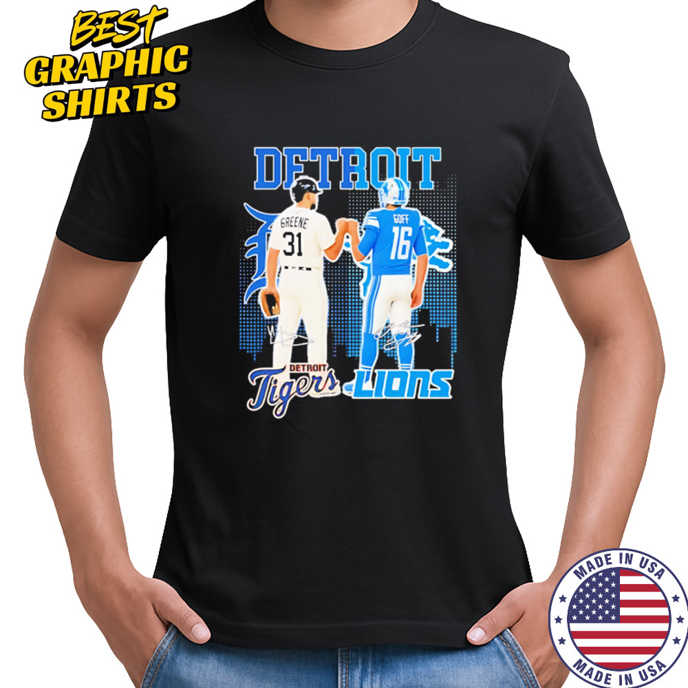 Riley greene and jared goff detroit tigers x detroit lions signatures s shirt