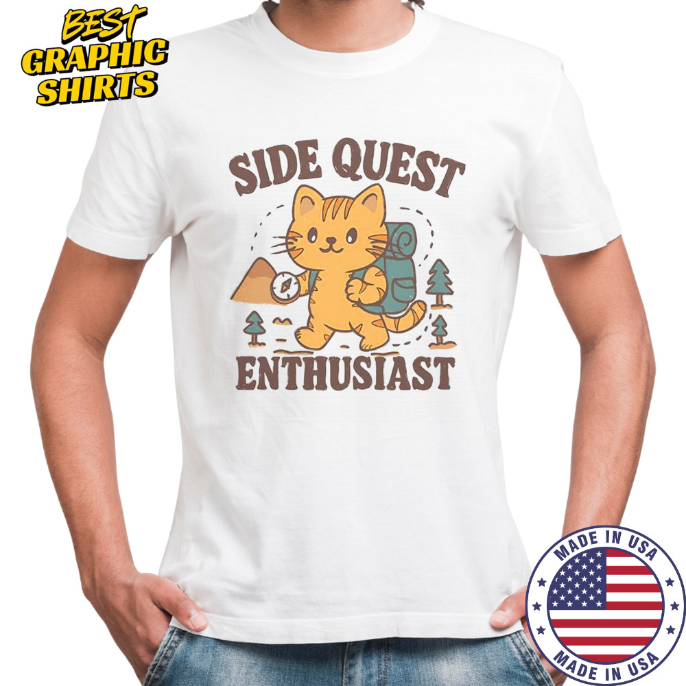 Side Quest Enthusiast Hiking Cat T-Shirt