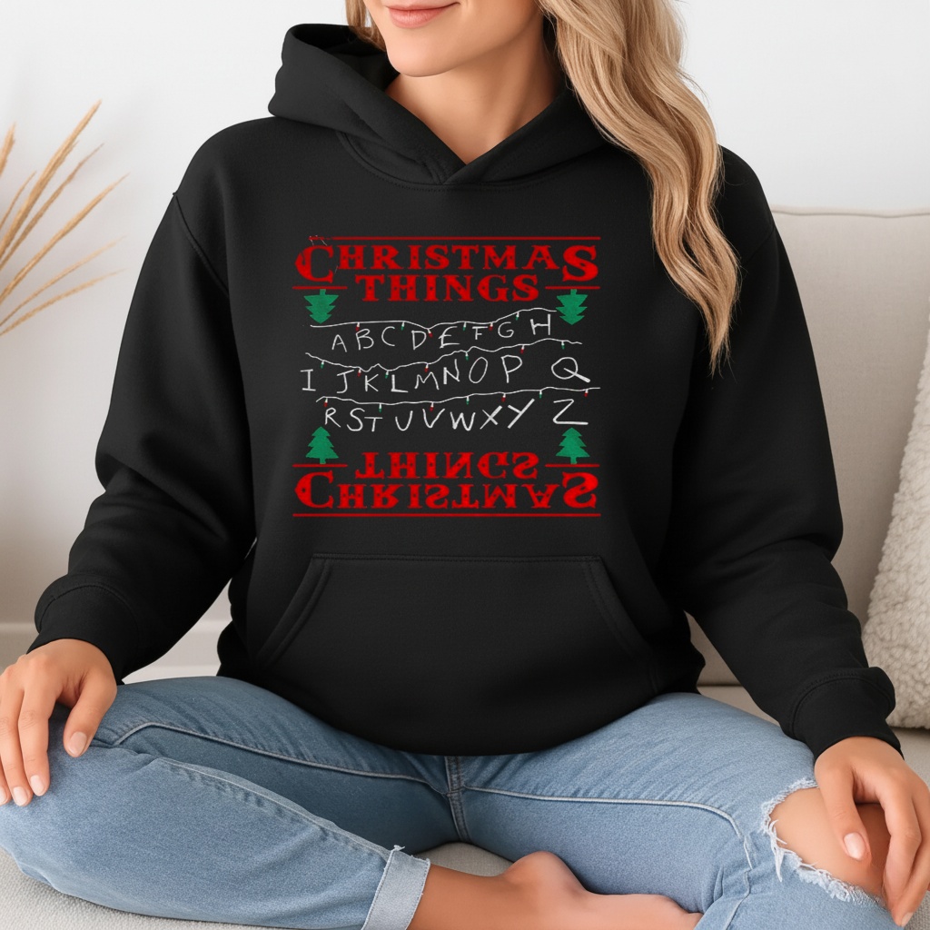 ABCDEFGHIJ Christmas Things Upside Down Alphabet Merry Xmas_Hoodie