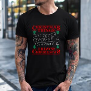 ABCDEFGHIJ Christmas Things Upside Down Alphabet Merry Xmas_T-Shirt