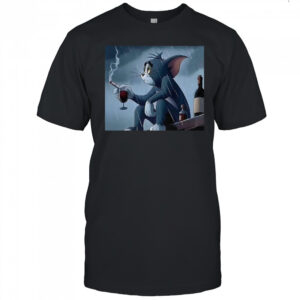 Tom pensive and sad smoking in the rain cartoon shirt